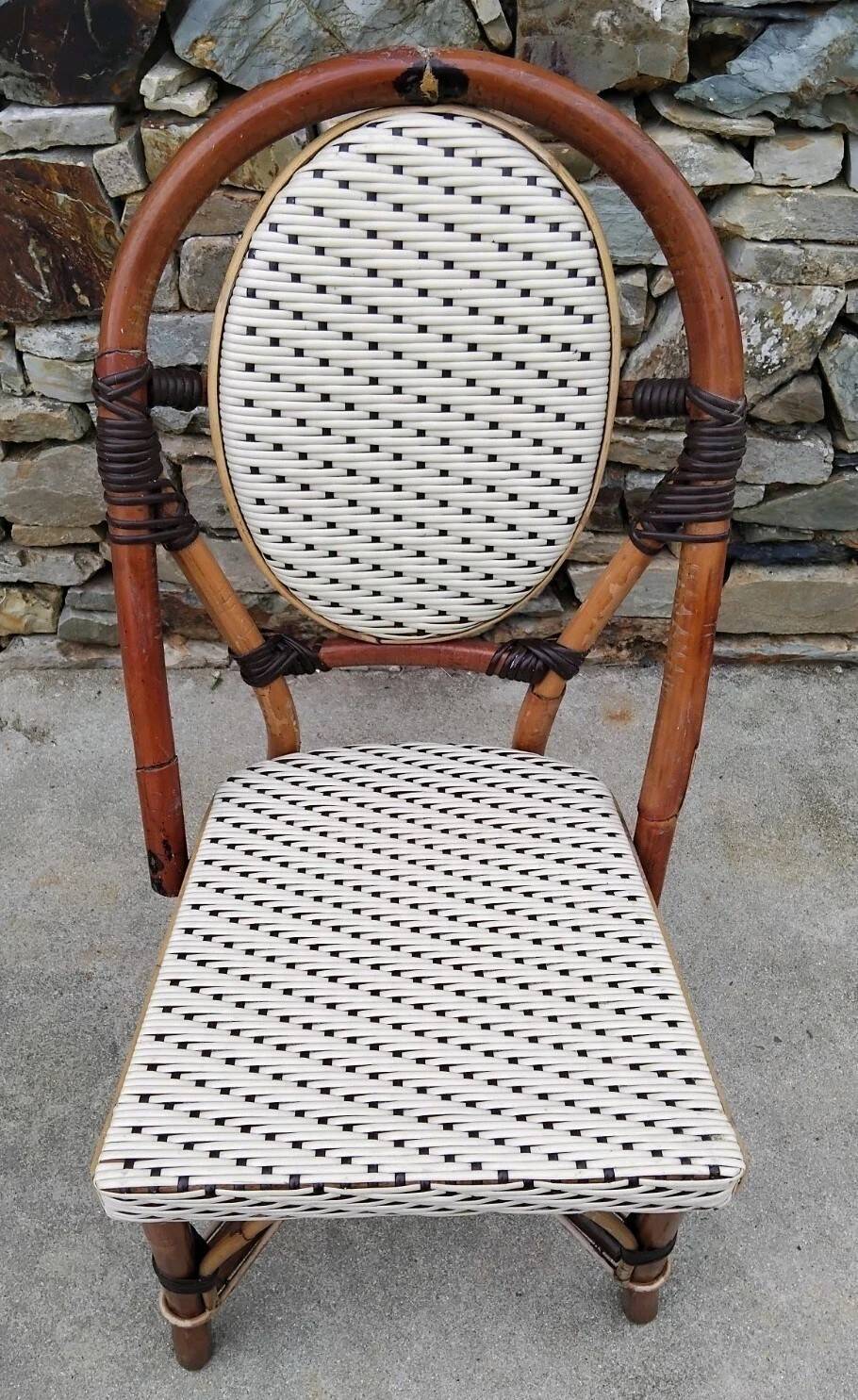 Pair of Vintage Wooden and Woven Plastic Bistro Chairs