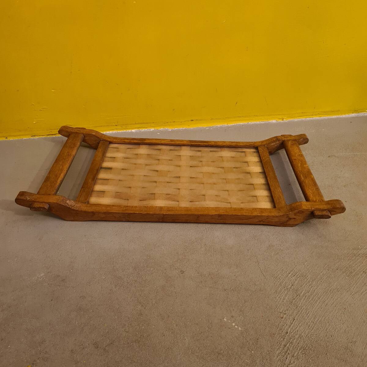 Oak Tray With Woven Top From The 1960s