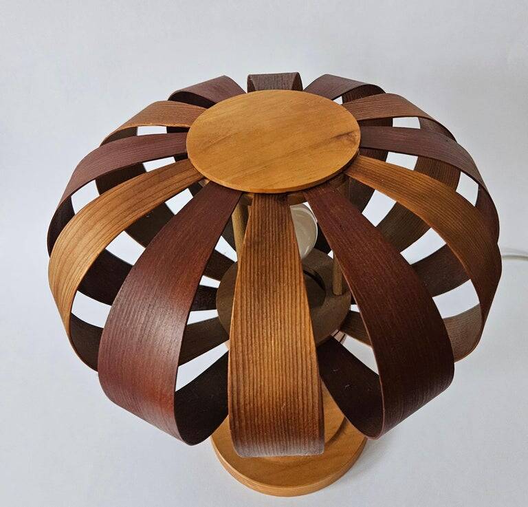 Very rare mid-century veneer table lamp, Denmark, 1960s