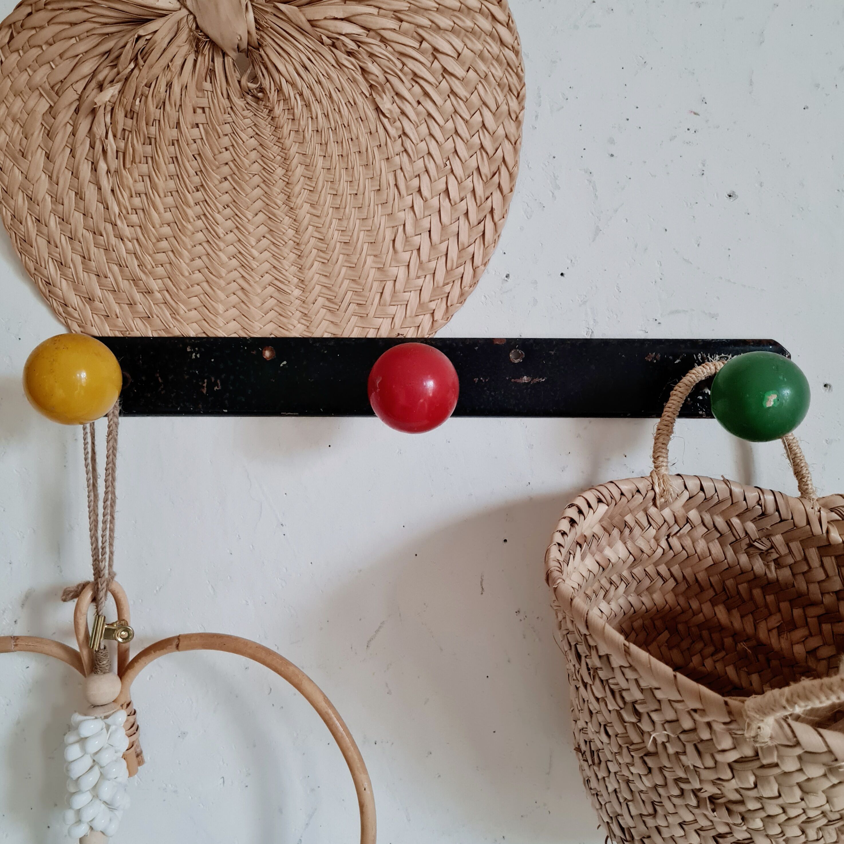 Coat rack 3 hooks metal balls, 50s