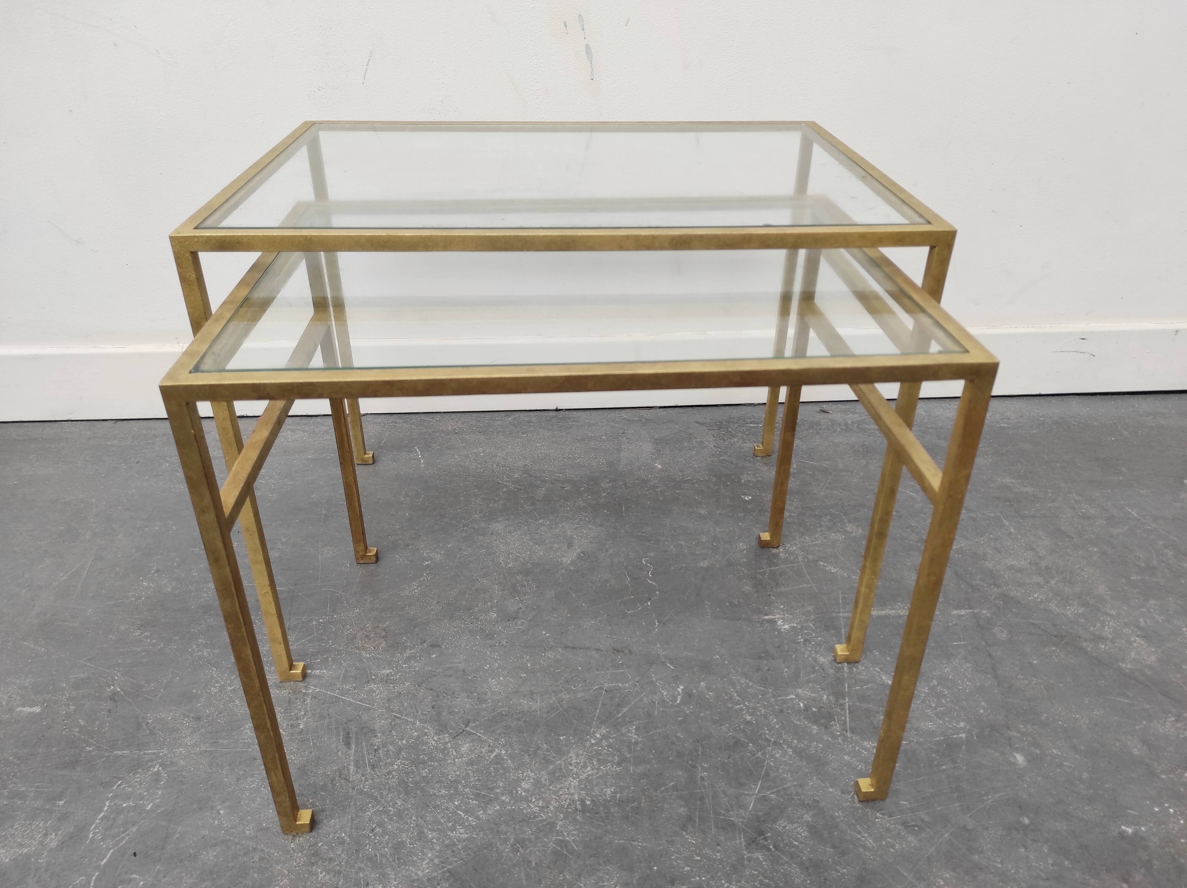 Tables basses gigognes Roger Thibier dorées 1960