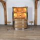 Suede and chrome bar with cognac-colored bar stools, Italy, 1970s