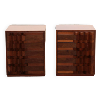 Vintage Luciano Frigerio Bedside Tables with Graphic Doors, 1970s Italy.