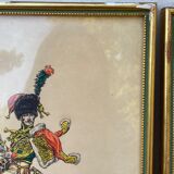 3 old engravings of horses / triptych riders golden frame