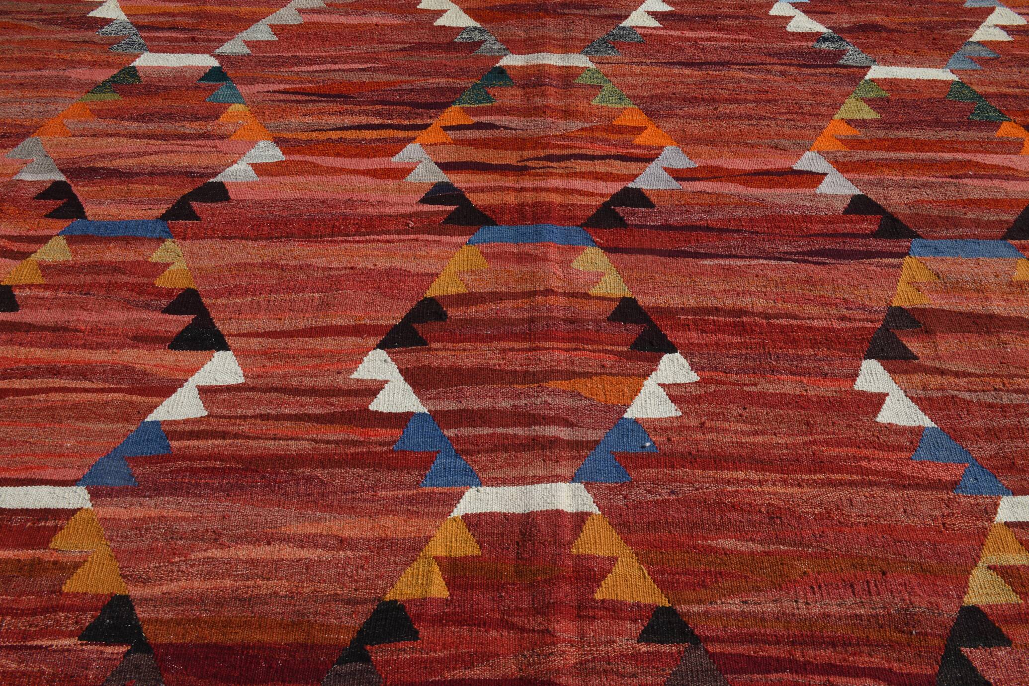 Turkish Wine Red Handmade Wool Kilim Rug, 312x407Cm