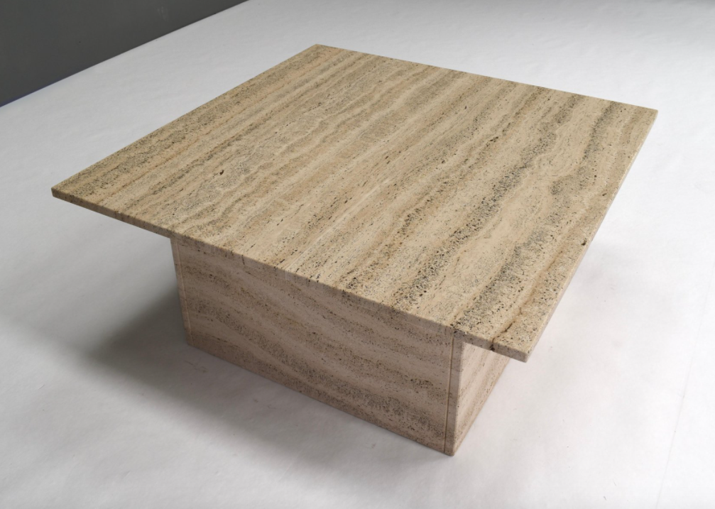 Square travertine coffee table, Italy 1970