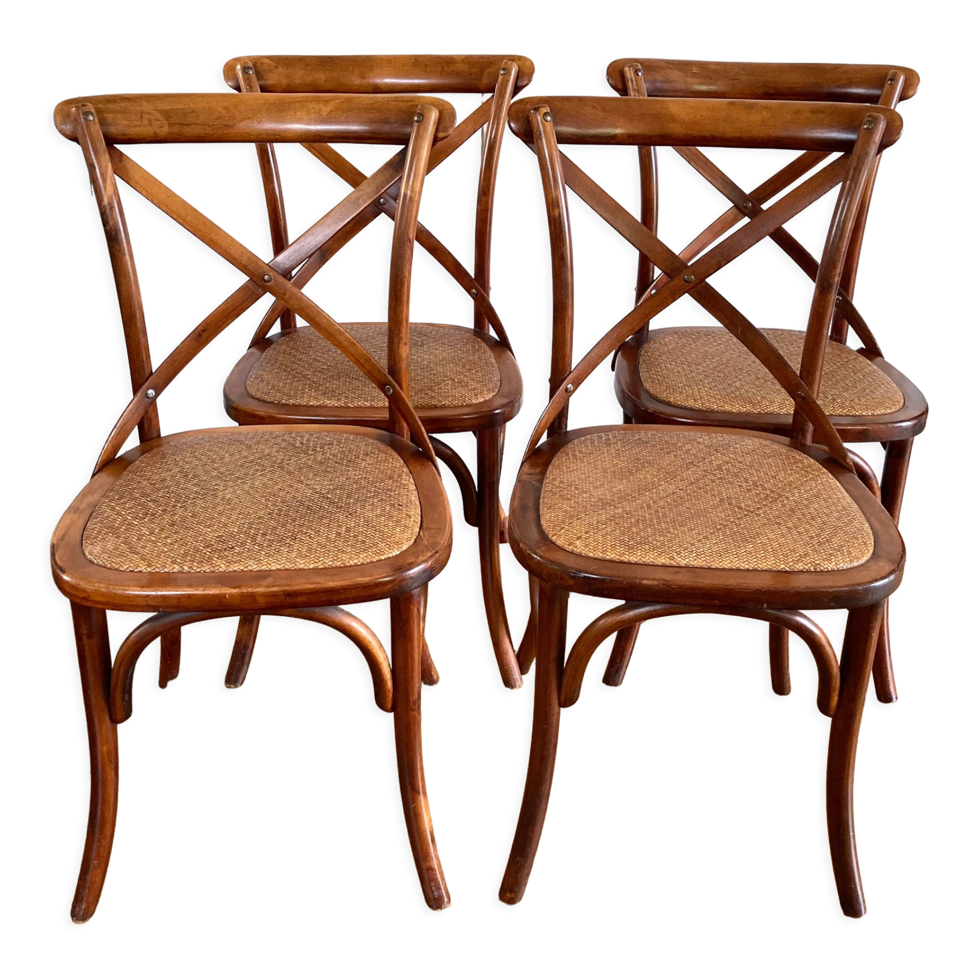 4 chaises bois et cannage style bistrot