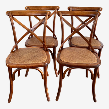 4 chaises bois et cannage style bistrot