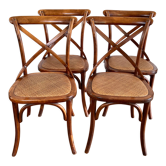 4 chaises bois et cannage style bistrot