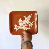 Glazed terracotta pocket tray, bird decor