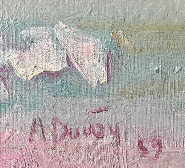 Tableau ancien HST ''Bouquet de roses en vase'' signé 1959