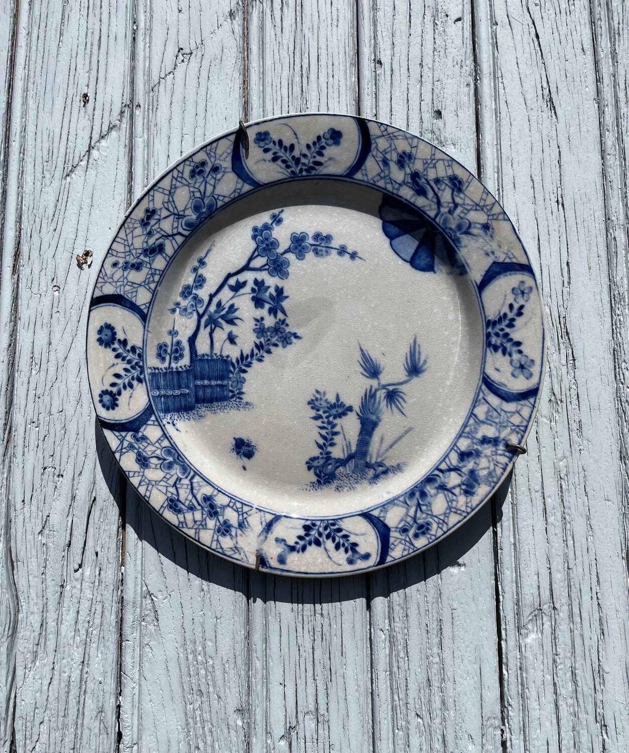 Creil and Montereau round dish in blue earthenware, "Japan" service