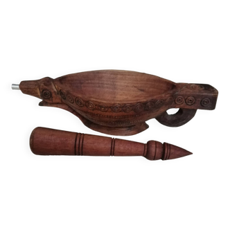Antique collectible wooden mortar pestle