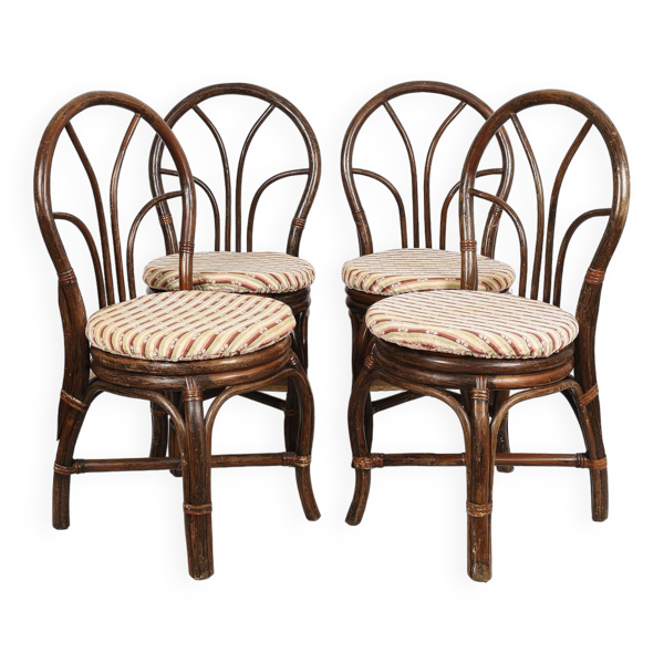 Ensemble de 4 chaises en osier tourné, vintage.