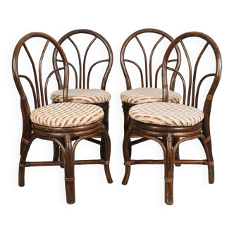 Set of 4 turned wicker chairs, vintage.