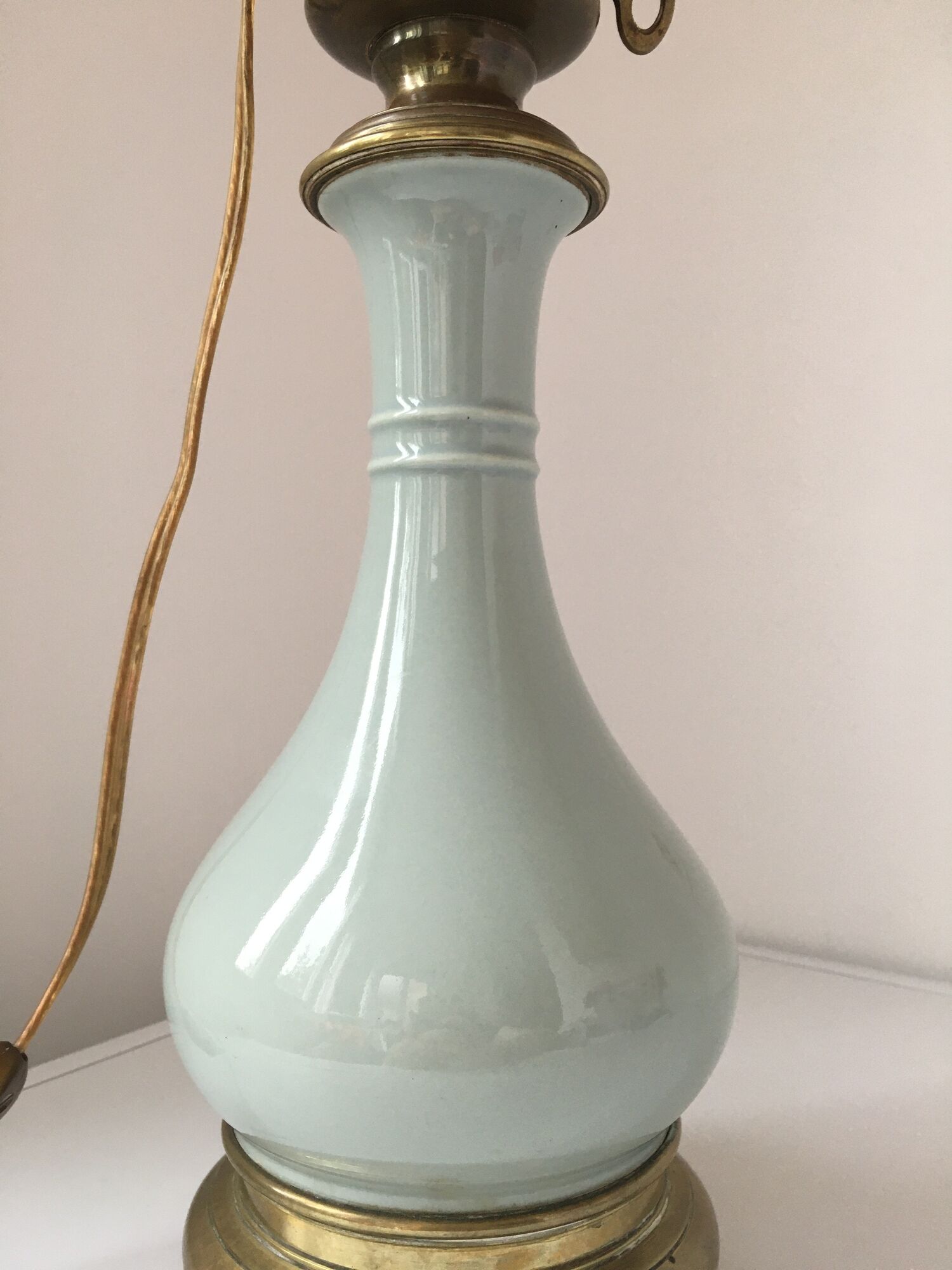 Table lamp in Chinese Celadon porcelain and brass Maison Gagneau in Paris