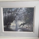 Tableau ancien à l'huile représentant un paysage