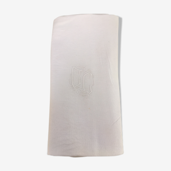 Nappe ancienne en coton blanc monogramme GC