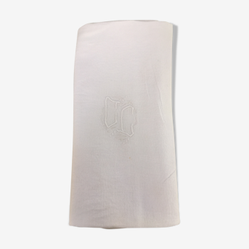 Old GC monogram white cotton tablecloth