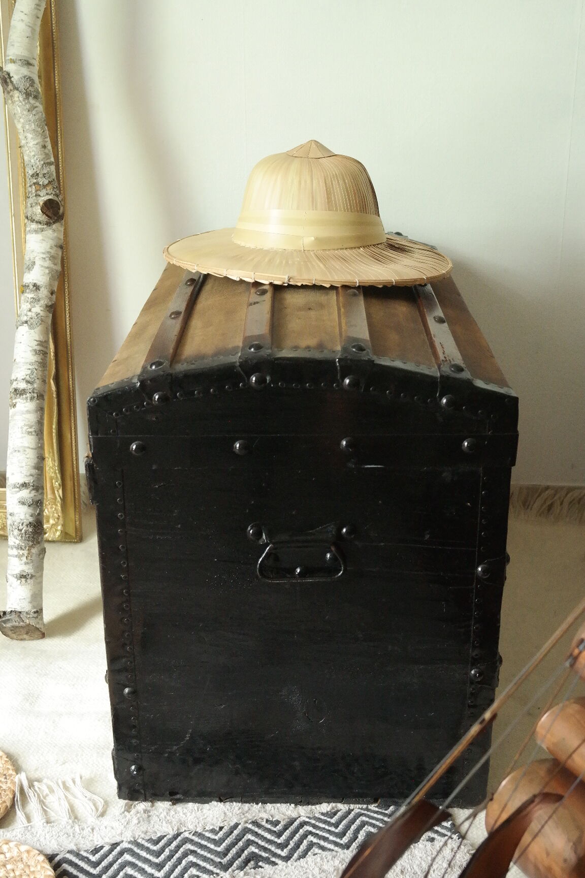 Domed travel trunk old wood