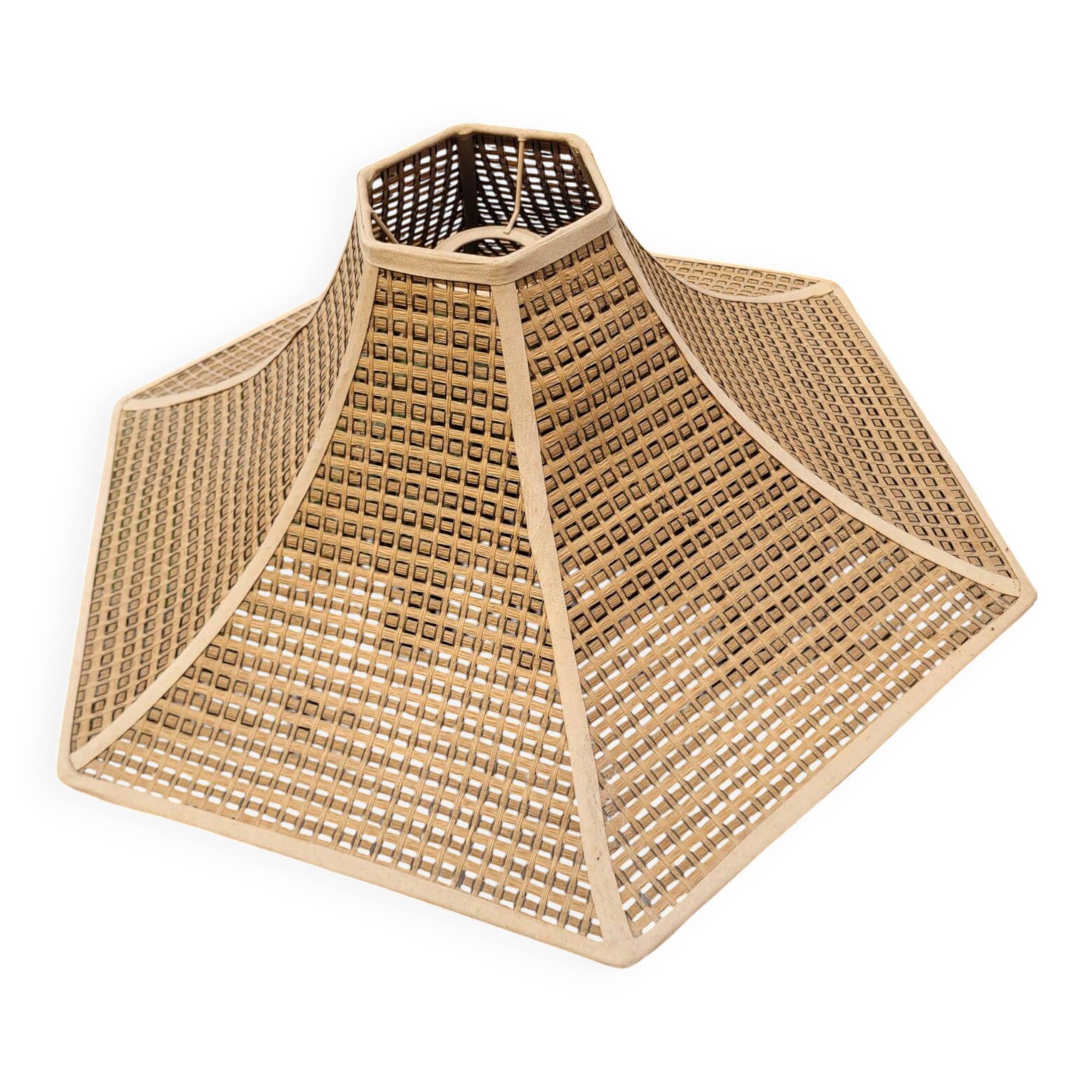 Large Hexagonal Boho Chic Faux Cane Lampshade 1970