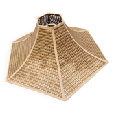 Grand Abat-jour Hexagonal Boho Chic Faux Cannage 1970