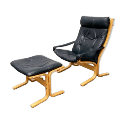 Fauteuil Siesta en cuir et ottoman par Ingmar Relling pour Ekornes, Finlande 1960