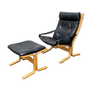 Fauteuil Siesta en cuir et ottoman par Ingmar Relling pour Ekornes, Finlande 1960