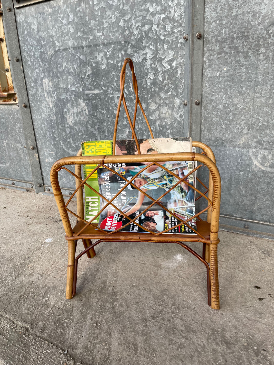 Vintage rattan magazine rack
