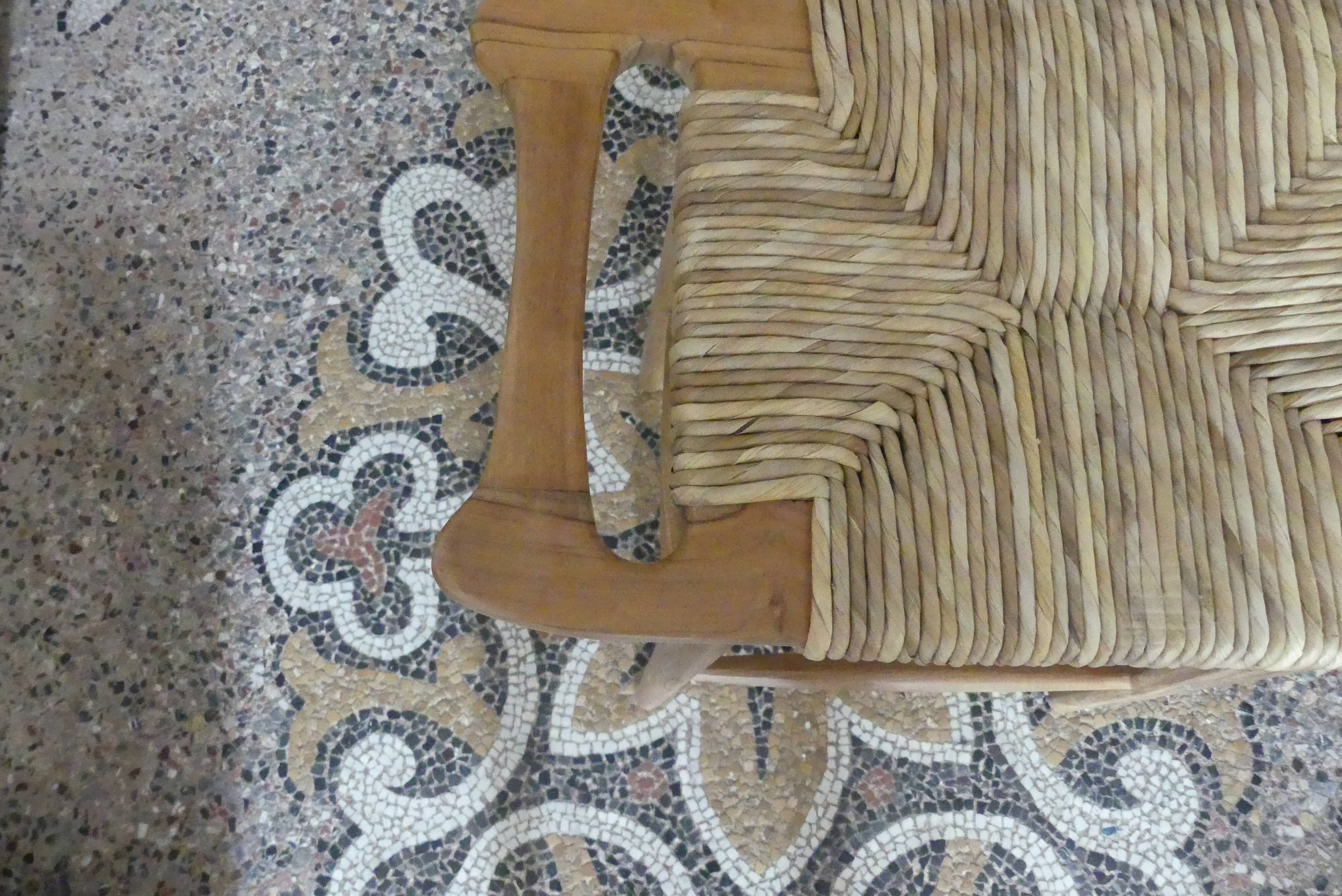 Tabouret de bar en teck et raphia