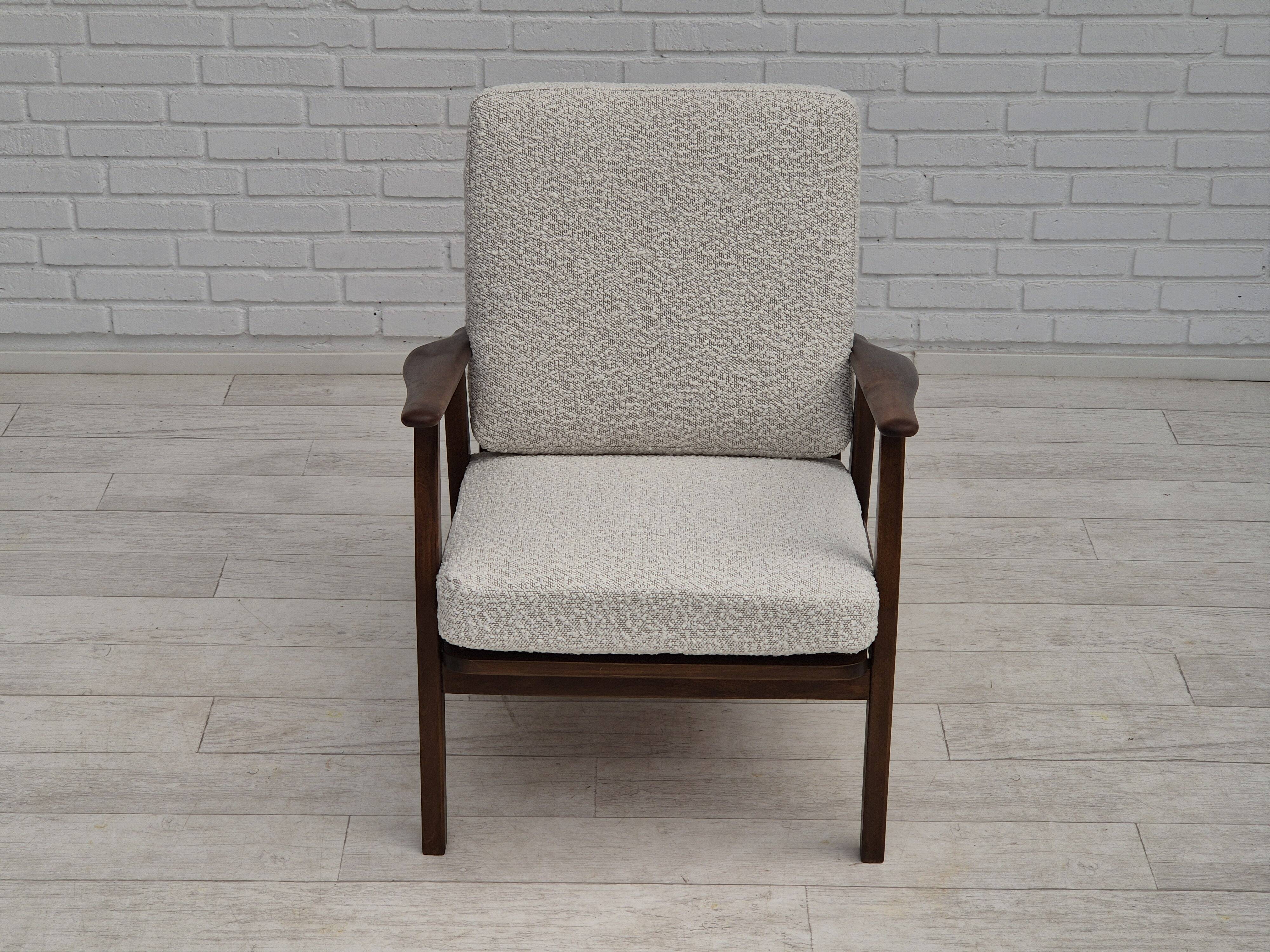 1960s, Danish armchair, refurbished, quality white/grey furniture fabric.