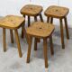 Set of 4 brutalist stools, handcrafted, 1960, flower.