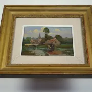 Washerwoman at the washhouse - Old oil painting signed Gilbert