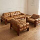 Czechoslovak Vintage Leather Living Room Set, Attributed to Dřevotvar, 1970