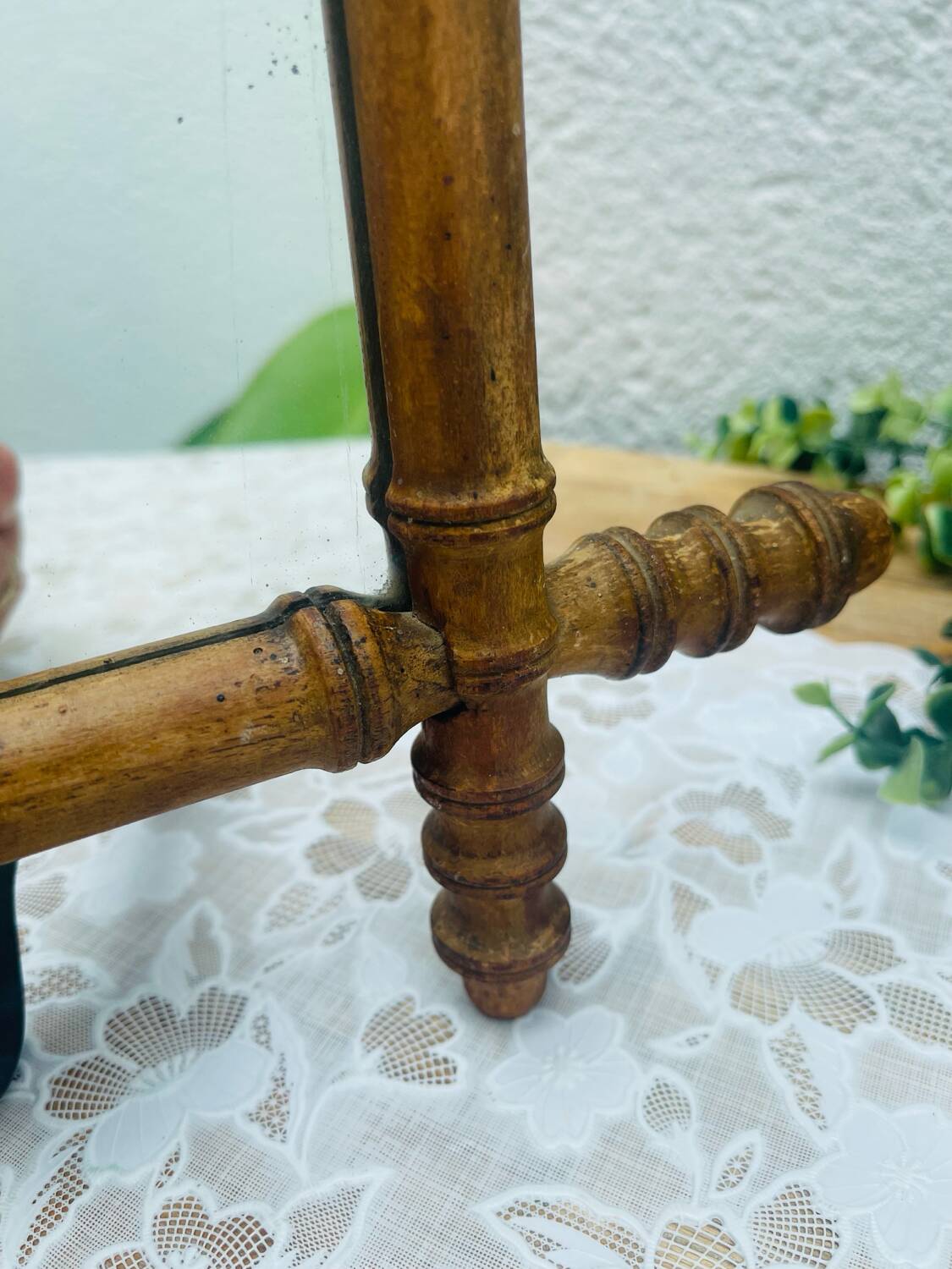 Early 20th Century Bamboo Style Turned Wood Hanging Mirror