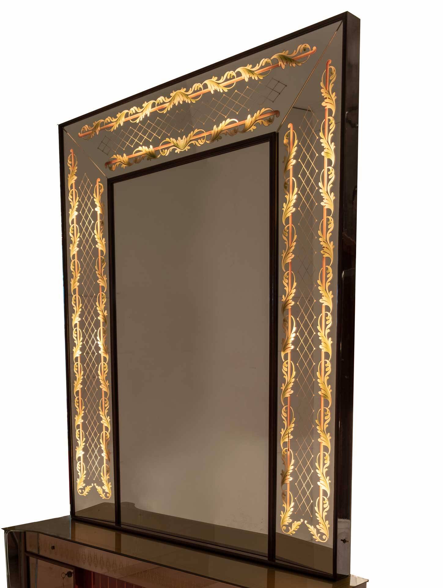 Luigi Brusotti Mid-Century Modern Italian Decorated Mirror, 1940s