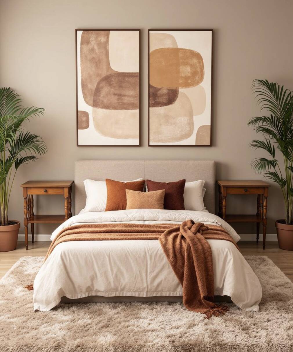 Pair of bedside tables or double-top wooden turned side tables Sty