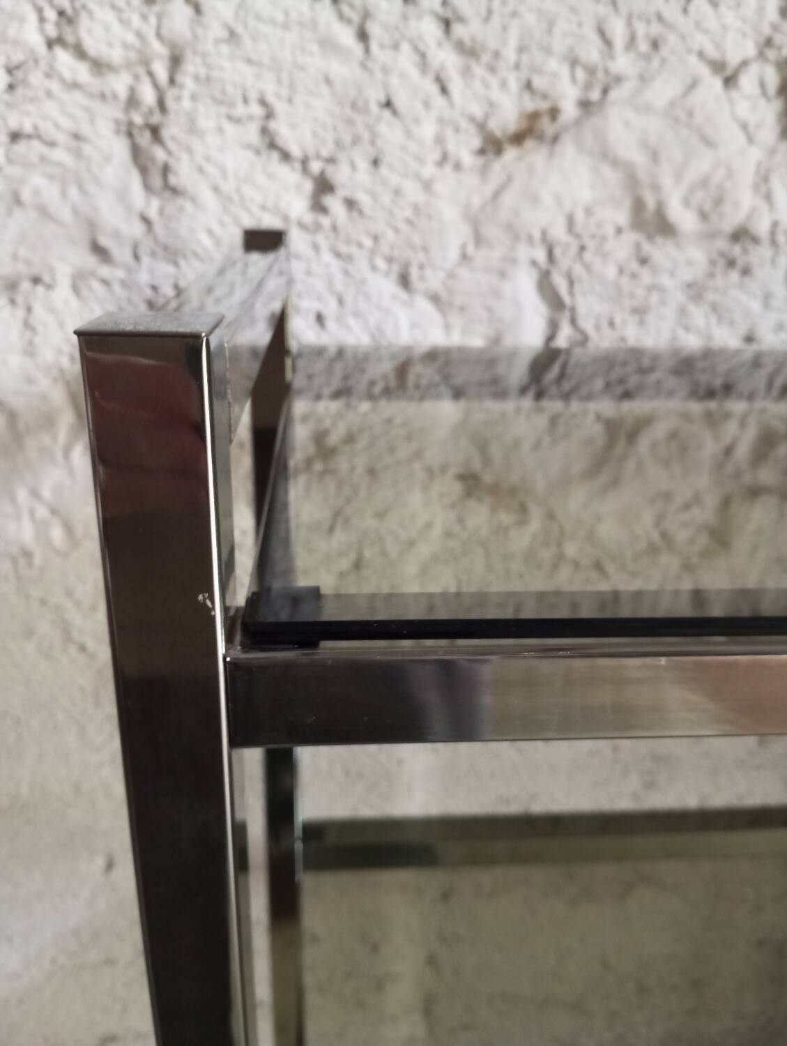 Chrome and smoked glass shelf from the 70s.