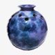 Vase boule / Pique-fleur en grès émaillé bleu violet