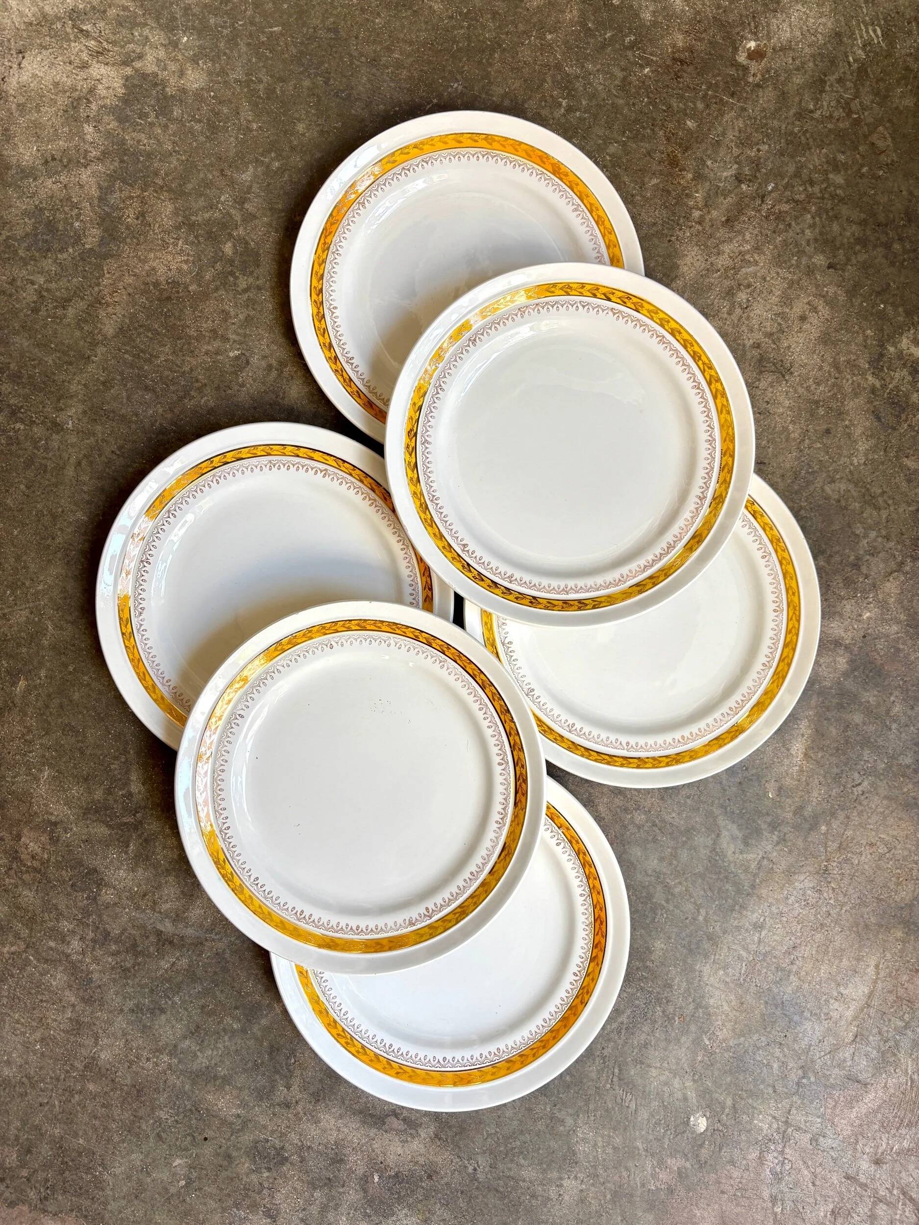 6 St Amand yellow and gold earthenware dinner plates