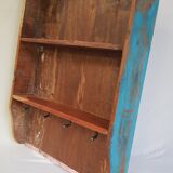 Wall shelf 3 shelves + 4 hooks cast iron polychrome wood