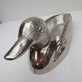 Foie gras dish in silver metal, duck décor