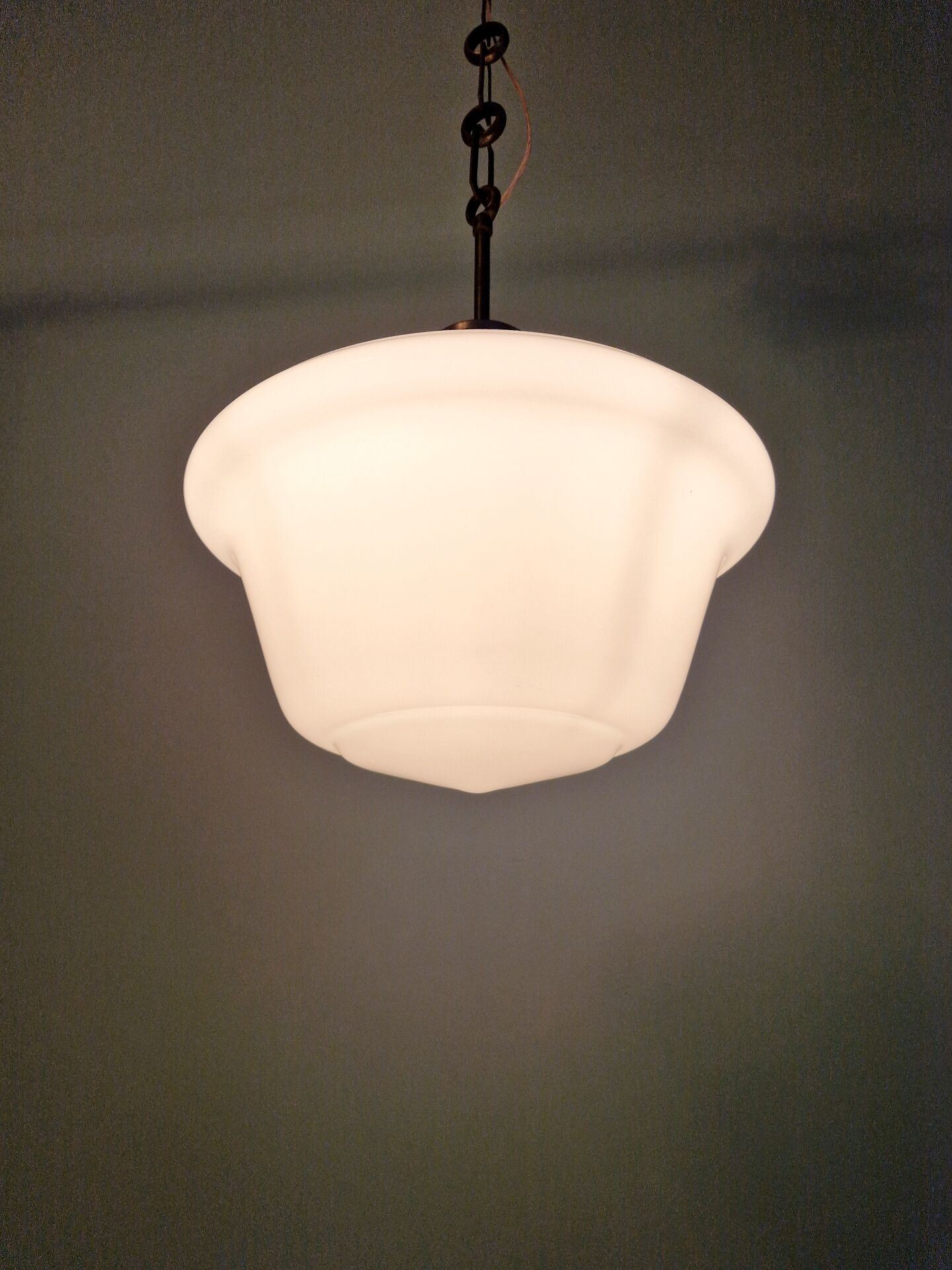 Large Art Deco pendant light in white opaline, 1930.
