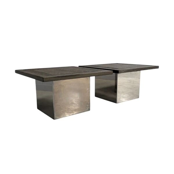 Set Peter Draenert stainless steel and stone coffee tables, 1970s
