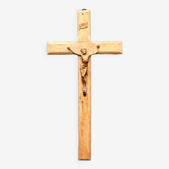 Old crucifix in pear wood and spelter - Late 19th century