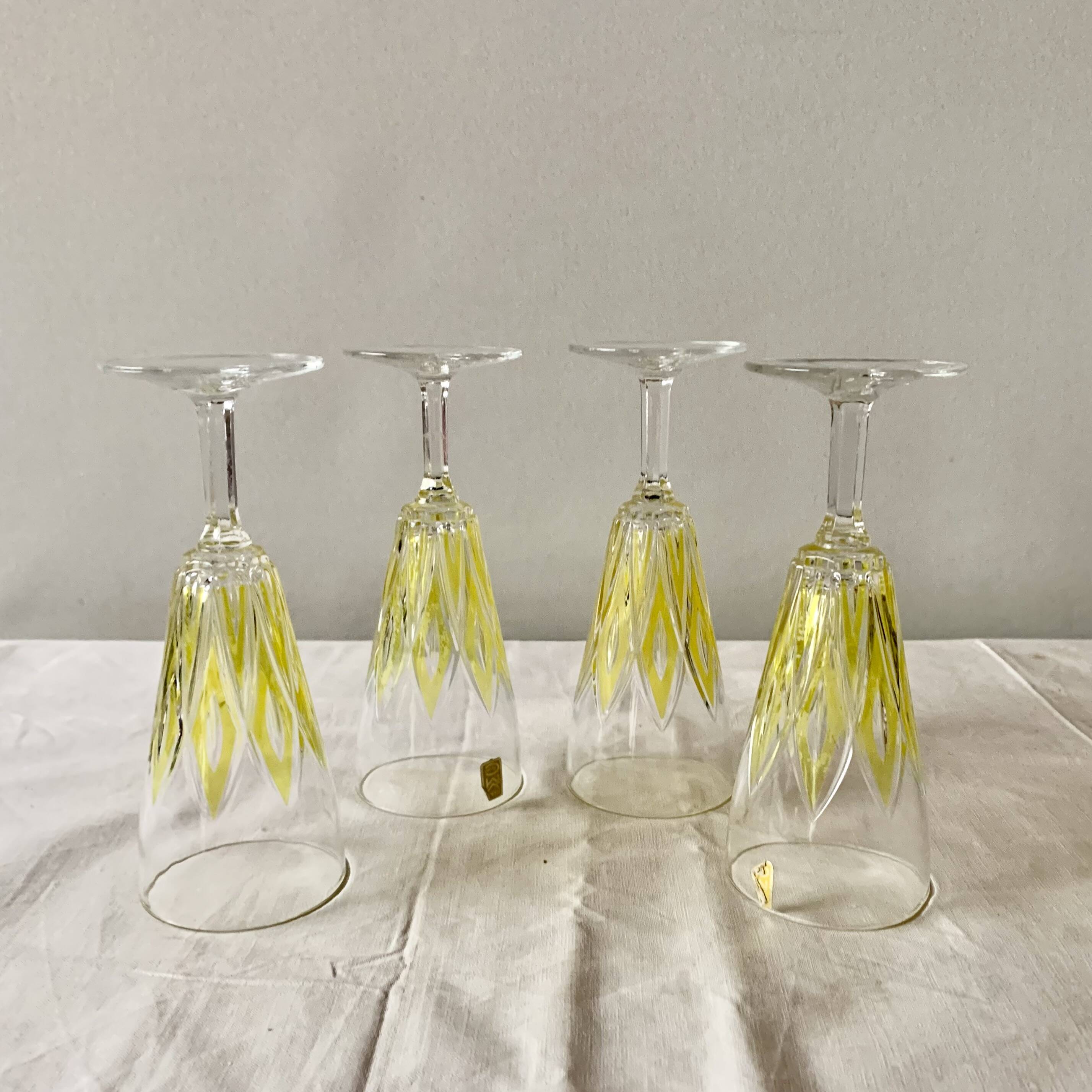Set of 4 glasses - VMC Reims Arlequin champagne flutes - yellow decor