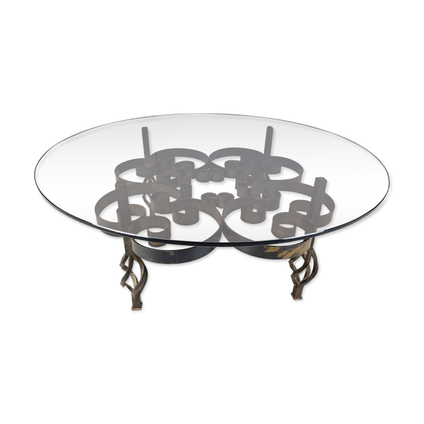 Table basse brutaliste en fer forgé des années 1970