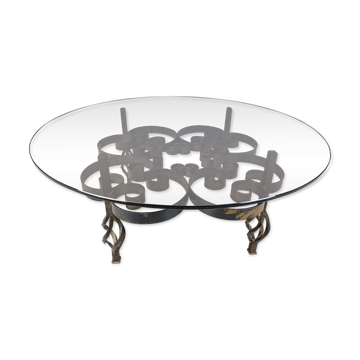 Table basse brutaliste en fer forgé des années 1970