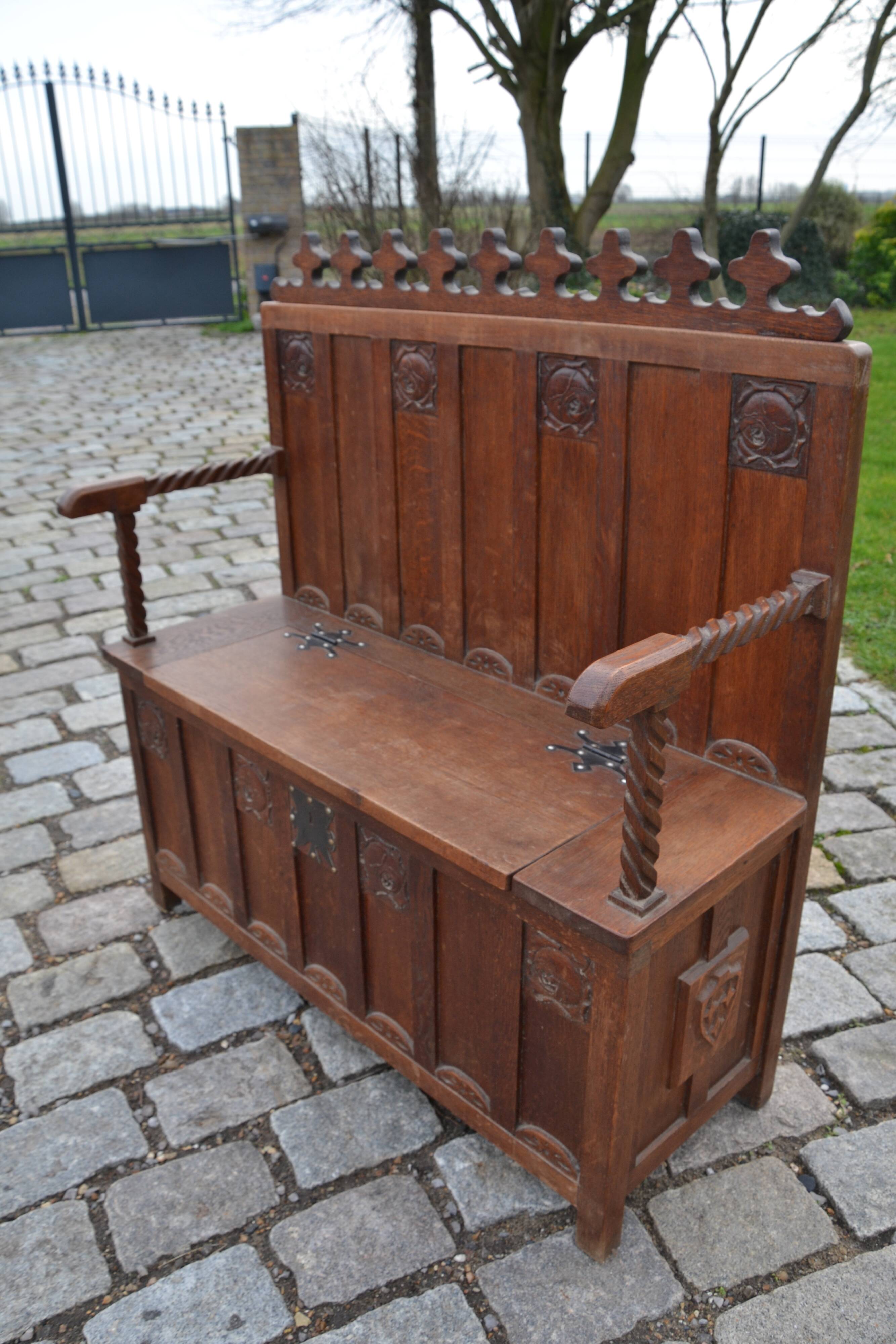 carved wooden chest bench