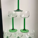 Set of 6 green white wine glasses made in France 60s-70s